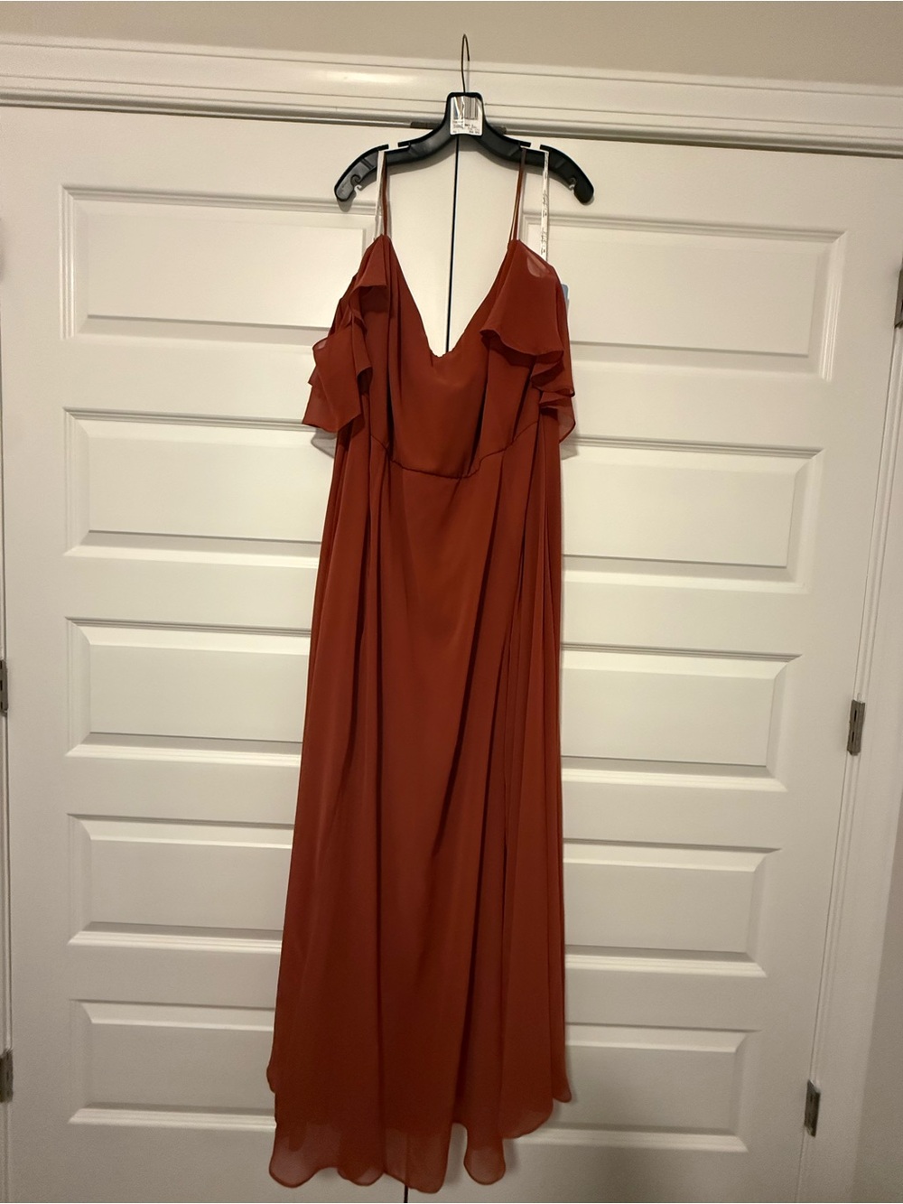 David's Bridal Rust Cold-Shoulder Maxi Dress